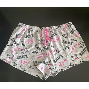 Pj pajama bottom shorts colorful pink love my bed glitter heart size XL